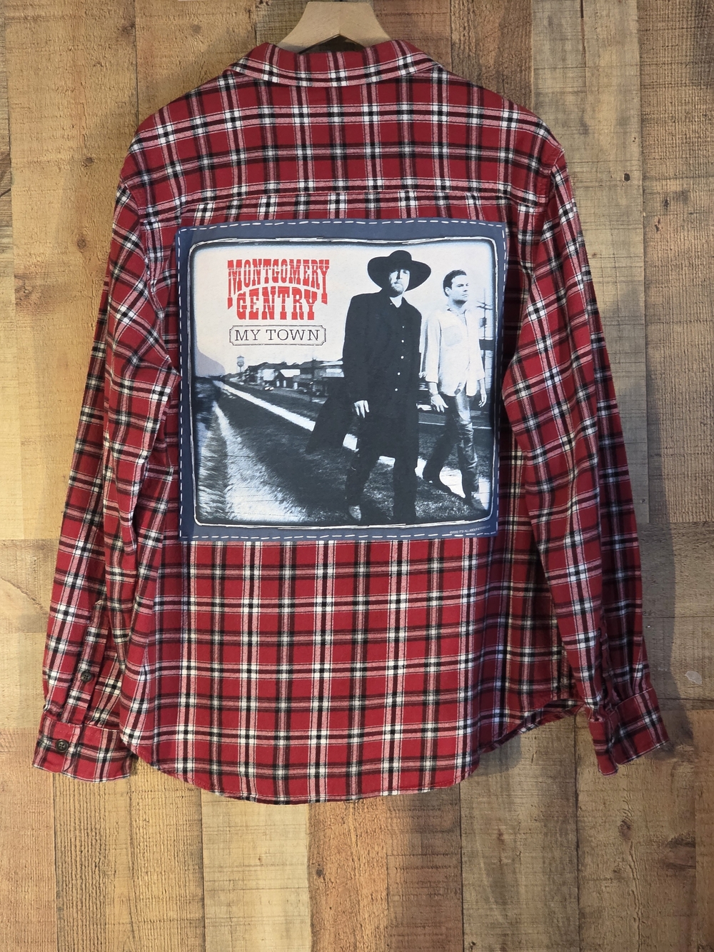 Upcycled Montgomery Gentry 'My Town' Red Plaid Button-Down Shirt